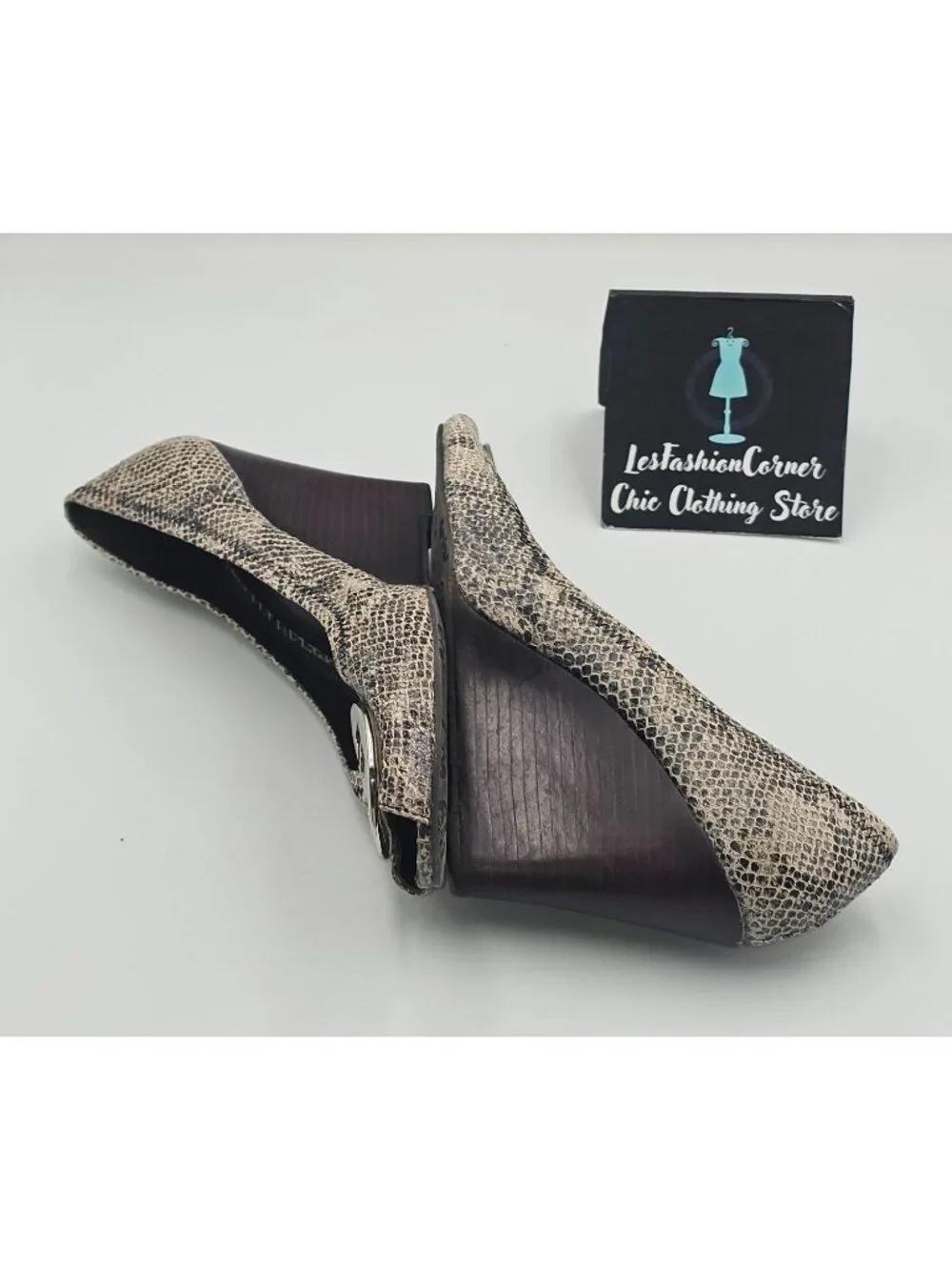 Tory Burch Women's Python Leather Julianne Peep Toe Wedge Pumps Shoe Size 9 3783